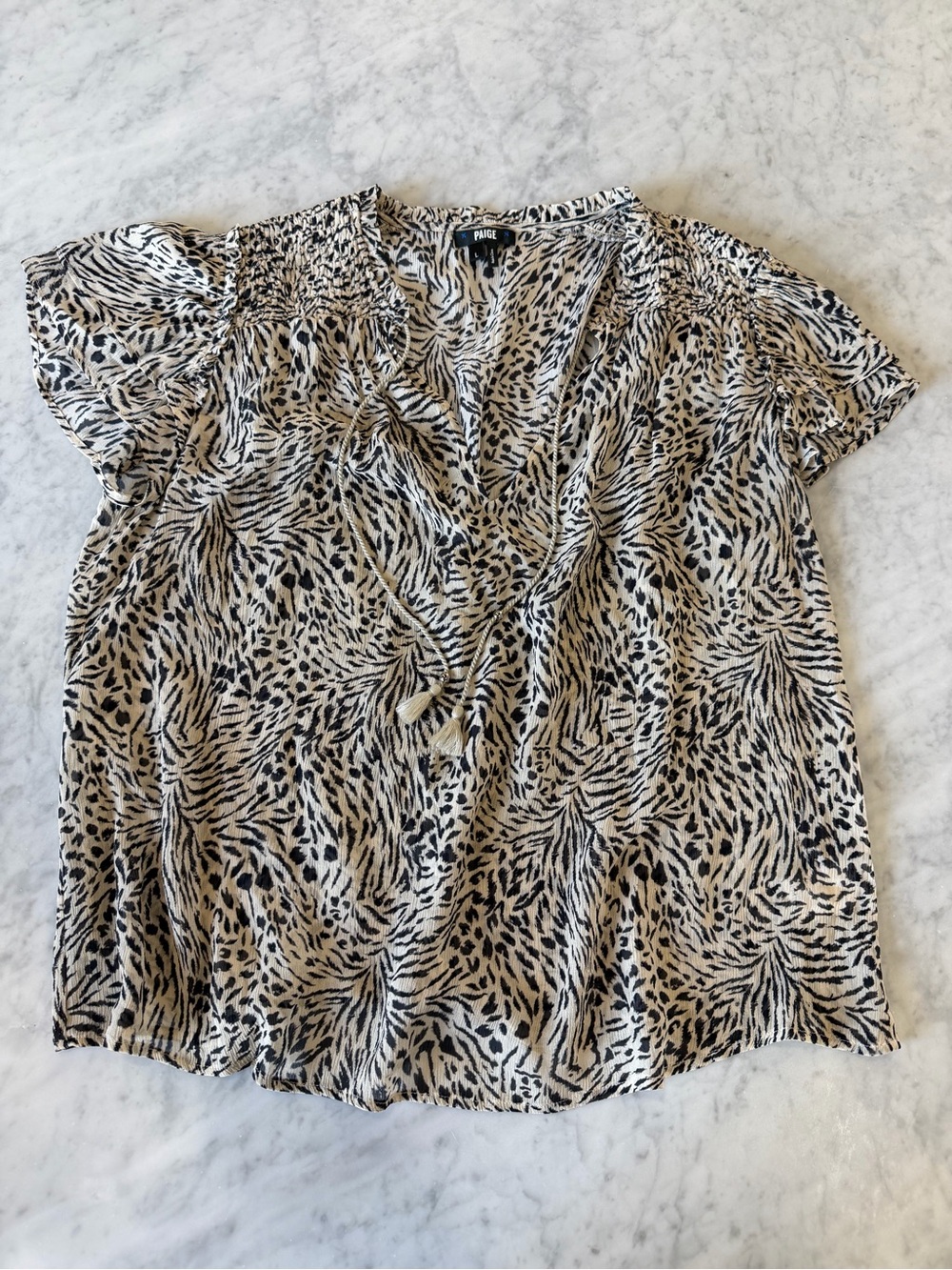 PAIGE Silk Animal Print Flutter Sleeve Blouse Size L